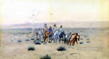 Tramperos cruzando la pradera 1901 Charles Marion Russell Indios Americanos Pinturas al óleo